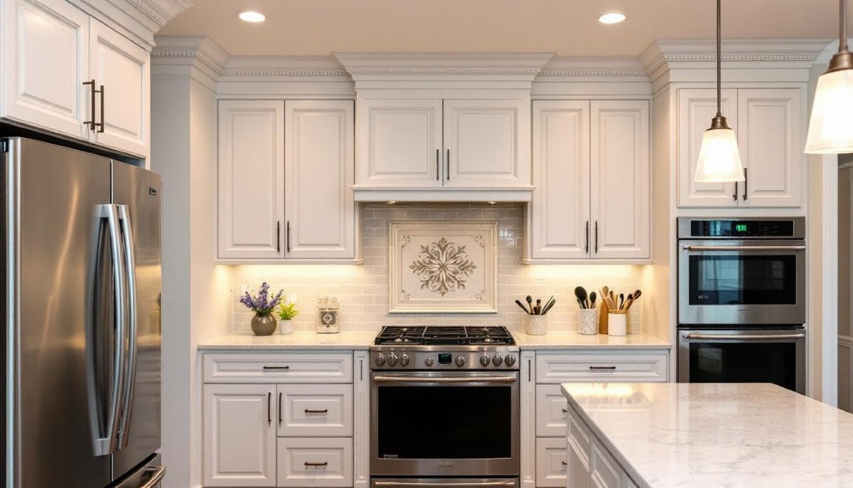 elegancka kuchnia z listwami przysufitowymi