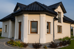 dom z pilastrami na elewacji