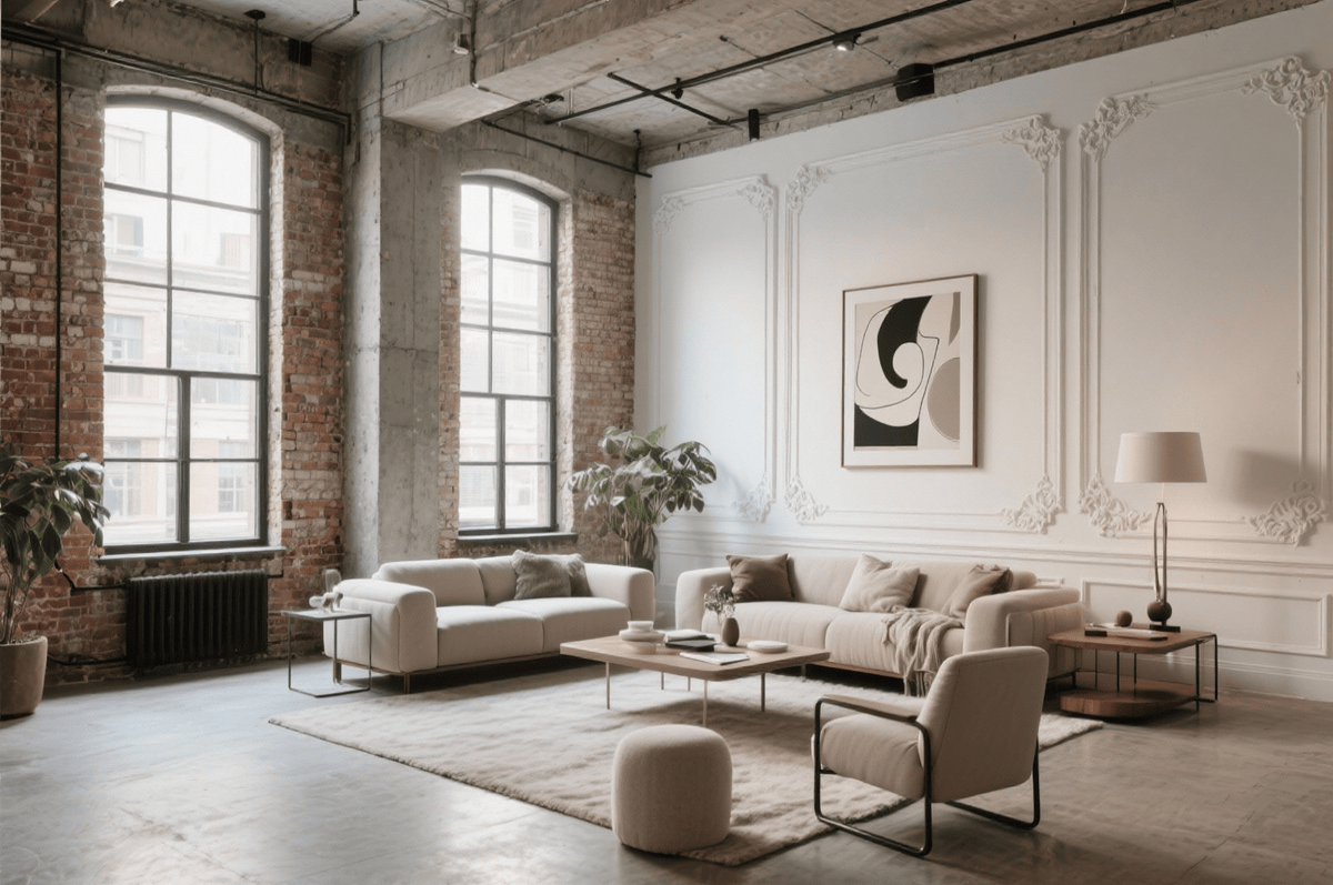 sztukateria w loftowym salonie